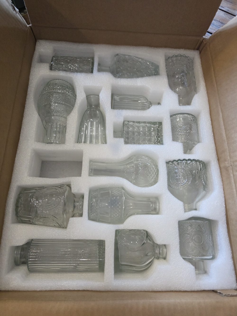 Clear Pressed Glass Decanter & Bottle Set - Assorted Shapes